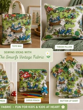 80s The Smurfs Twin Size Flat Bed Sheet - Vintage Lawtex, Rare Village Print GUC